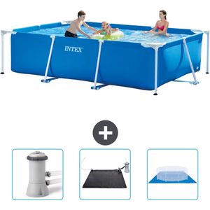Intex Rechthoekig Frame Zwembad - 300 x 200 x 75 cm - Blauw - Inclusief Zwembadfilterpomp - Solar Mat - Grondzeil
