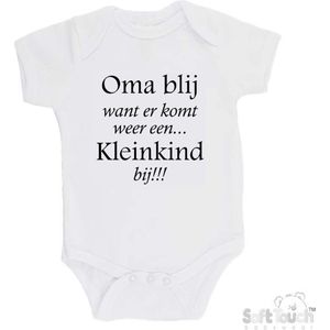 100% katoenen Romper ""Oma blij want er komt weer een kleinkind bij!!!"" Unisex Katoen Wit/zwart Maat 62/68