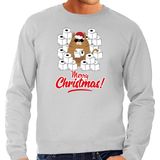 Foute Kerstsweater / Kerst trui met hamsterende kat Merry Christmas grijs voor heren- Kerstkleding / Christmas outfit XL