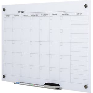 Vinsetto Kalenderbord glasplaat met 4 glasclips magneetbord planbord planning wit 911-014