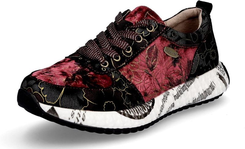 Laura Vita - Sneakers Laag - Geel Bordeaux Watermeloen Rood Zwart - Fluweel/Nicky Velours