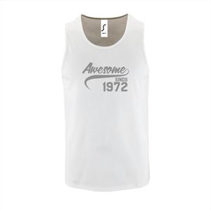 Witte Tanktop sportshirt met ""Awesome sinds 1972"" Print Zilver Size M