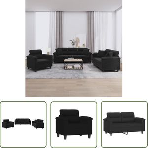 The Living Store 3-delige Loungeset met kussens microvezelstof zwart - Loungebank - Sofa - Bankstel - Salonmeubilair - Hoekbank