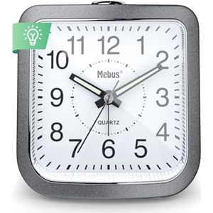 Quartz alarm clock with luminous hands and snooze function in grey-silver
