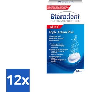 Steradent Triple Action Plus Kunstgebit Reiniger 90 tabletten - Voordeelverpakking - 12 stuks