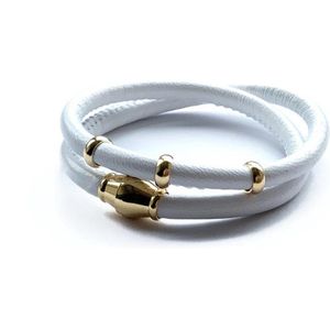 Jolla - dames wikkelarmband - zilver - goudkleurig - leer - magneetsluiting - bedels - Basic Gold - Wit