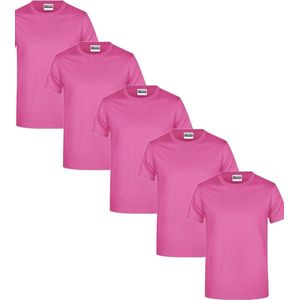 James & Nicholson 5 Pack Roze T-Shirts Heren, 100% Katoen Ronde Hals, Ondershirts Maat XL