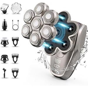 Scheerapparaat Mannen - Skull Shaver - Trimmer - 7D-Rotatiekop - Led-Energie - PX7 Waterdicht, USB Type-C - Verstelbare Snelheid Grijs