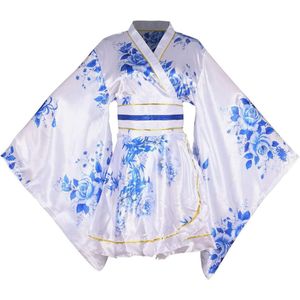 Allecto Plus - Korte sexy kimonojurk Met Japanse Geisha Yukata Print - Bloemen - Obi riem - Halloween cosplay feest