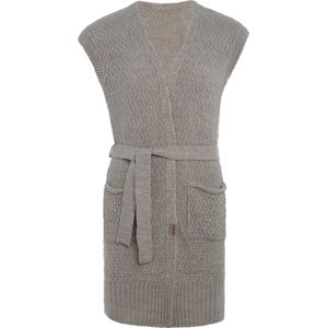 Knit Factory Luna Gebreide Gilet - Gebreid vest zonder mouwen - Mouwloos dames vest - Mouwloze bruingrijze cardigan - Iced Clay - 36/38