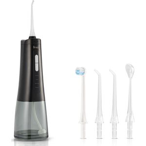 Waterflosser – Geleverd met 4 Opzetstukken – Monddouche – Water Flosser – Draadloos en Oplaadbaar – 300 ml Reservoir– Witte Tanden – Zwart – van Saaf