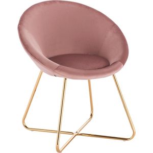 Luxe Stoel - Velvet Fauteuil - Stoel - Luxe Eetkamerstoel - Stof - Lounge Stoel - Gouden Poten - Oud Roze