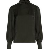 Moss Copenhagen Dames blouse groen (Maat: XS) - Effen - Halslijn: Opstaande kraag,