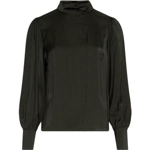 Moss Copenhagen Dames blouse groen (Maat: XS) - Effen - Halslijn: Opstaande kraag,