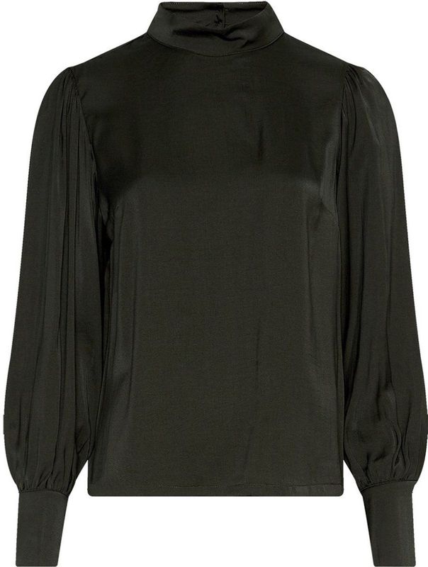 Moss Copenhagen Dames blouse groen (Maat: XS) - Effen - Halslijn: Opstaande kraag,
