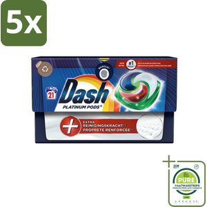 5 x Dash Platinum - Wasmiddel Capsules - Witte en Gekleurde Was - 21 Wasbeurten - Grootverpakking - Wasmiddel Capsules - Vlekkenverwijderaar - Waspoeder - Wasmiddel - Wascapsules