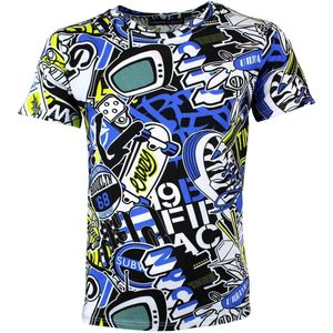 S&C Shirtje Brooklyn Kids & Kind Jongens Wit, Blauw, Groen, Geel - Maat: 158/164