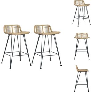 vidaXL Barstoelen Rattan - 46 x 48 x 79 cm - Comfortabele zitting - Sterke metalen poten - Rustieke stijl - Naturel kleur - Set van 2 - Barkruk