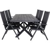Rives tuinmeubelset tafel 100x200cm en 6 stoel Break zwart.