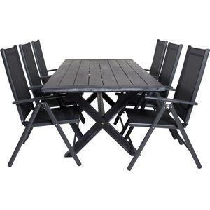 Rives tuinmeubelset tafel 100x200cm en 6 stoel Break zwart.