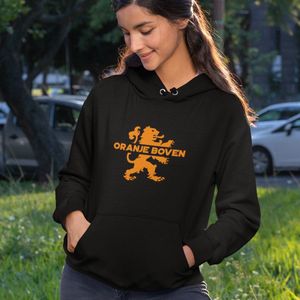 Zwarte Koningsdag Hoodie Oranje Boven In Oranje - Maat L - Uniseks Pasvorm - Oranje Feestkleding