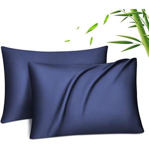 2 Bamboe kussensloop Bamboe Vezels Kussensloop Zijdezacht verkoelend ademend met verborgen ritssluiting, Marineblauw, 50x70cm
