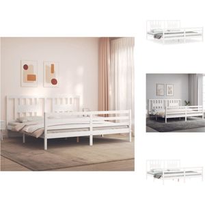 vidaXL Massief Grenenhouten Bedframe - Multiplex Lattenbodem - 205.5 x 185.5 x 100 cm - Wit - 180 x 200 cm (6FT Super King) - Bed