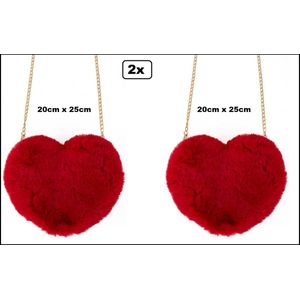 2x Tas Love hart pluche rood 20x25cm - Liefde trouwen valentijn hartjes tasje verliefd thema feest festival