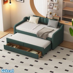 Gutent Slaapbank-90 x 200 cm (190 cm)-met Onderschuifbed-met Laden-Groener-Geen matras