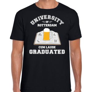 Carnaval t-shirt zwart university of Rotterdam voor heren - Rotterdams geslaagd / afstudeer cadeau verkleed shirt S