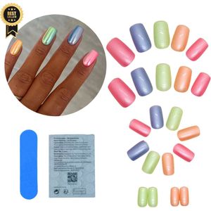 GUAPÀ® Plaknagels | 24 stuks valse nagels | Press On Nails | Zelfklevende Plaknagels | Nepnagels | Kunstnagels | Compleet plaknagels starterspakket | Nagels Wraps | Nail Art | Zomer Nagels | 24 stuks plaknagels Holografische Chrome Spiegel Multicolor