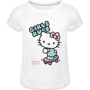 Hello Kitty Op Een Skateboard Met Girls Rules Meisjes T-Shirt Met Plooien