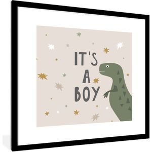 Fotolijst incl. Poster - Quotes - Spreuken - It's a boy - Dinosaurus - Kids - Baby - Jongens - Meiden - 40x40 cm - Posterlijst