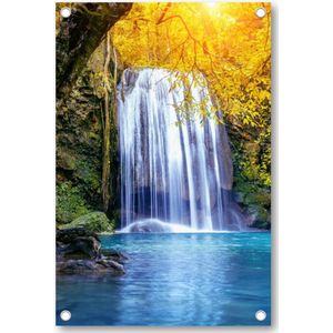 Oase aan waterval - Erawan waterval in de herfst, Thailand - Tuinposter 80x120 - Wanddecoratie - Landschap - Natuur