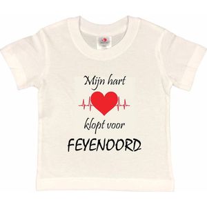 Rotterdam Kinder t-shirt | Feyenoord ""Mijn hart klopt voor FEYENOORD"" | Verjaardagkado | verjaardag kado | grappig | jarig | Rotterdam | Feyenoord | cadeau | Cadeau | Wit/zwart/rood/zwart | Maat 98/104