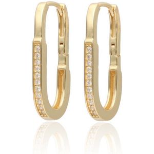 Goudkleurig Oorringen met Zikonia - Oorbellen Dames goudkleurig - Charming Huggie Lock Earrings Echte Zilver - Verguld Echte Zilver 925 - Amona Jewelry