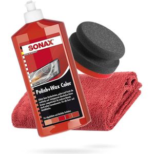 Handpolijstbundel met Polish en Wax Kleur Rood 500ml - Compleet met Polijstspons en Microvezeldoek