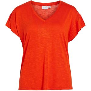 Vila T-shirt Vinoel S/s V-neck Top 14095744 Orange.com Dames Maat - S