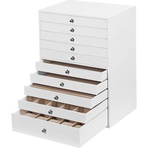 Grote sieradendoos met 10 niveaus van synthetisch leer - Wit - Met laden en horlogekussen - 29 x 205 x 405 cm Sieradendoos