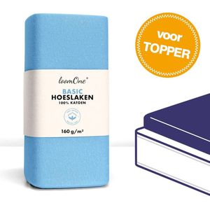 Loom One Hoeslaken Topper – 100% Jersey Katoen – 180x200 cm – tot 12cm matrasdikte– 160 g/m² – Lichtblauw