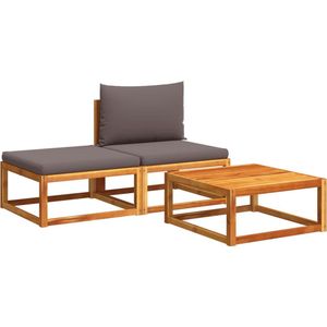 vidaXL - 3-delige - Loungeset - met - kussens - massief - acaciahout