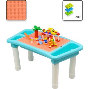 Decopatent® - Kindertafel Bouwtafel - Speeltafel met bouwplaat (Voor Lego® blokken) en vlakke kant - 3 Vakken - Met 303 Bouwstenen