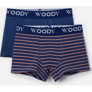 Woody duopack boxershort jongens – blauw gestreept + effen – walvis – 231-1-CLE-Z/017 – maat 140