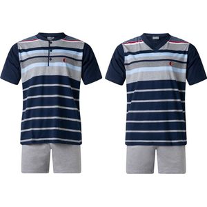 Gentlemen - 2 heren shortama's 114257 - knoop- en V-hals - grey melange - maat XXL