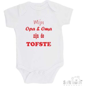 100% katoenen Romper ""Mijn Opa & Oma zijn de TOFSTE"" Unisex Katoen Wit/rood Maat 56/62
