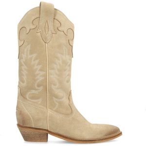 Sacha - Dames - Beige suède cowboylaarzen met sierstiksels - Maat 38