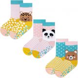Soxo - Kindersokken - Unisex - Antislipsokken - 3 Paar - Teddybeer Panda Panter