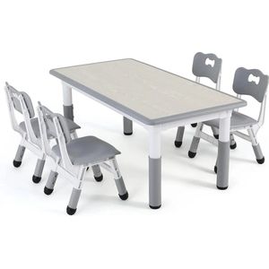Mima® Montessori Kindertafel - Kindertafel en 4 Stoeltjes - Montessori stoelen - Peuters tafel - Speeltafel voor Kinderen -Activiteiten Tafel - Zitgroep - kindertafel set voor 2 tm 10 jaar - Grijs -Kindermeubels- Eethoek Set