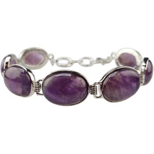 Paars edelstenen armband Amethyst Oval - amethist - paars - zilver - schakelarmband - sieraden zakje - cadeau voor haar - kerst cadeau - Moederdag cadeau
