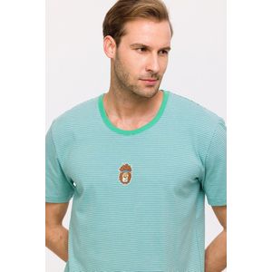 Woody Jongens-Heren Pyjama groen-blauwe streep - maat 128/8J